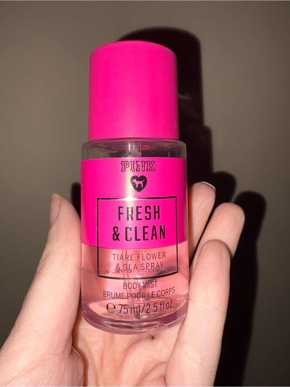 PINK Victoria's Secret Fresh & Clean Body Mist — Hot Pink Bottle